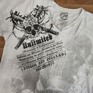 Y2K Ecko Unltd‎ Mens White V-Neck Grunge Skull Grunge Size XL